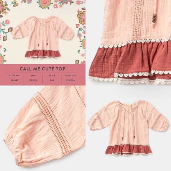 Matilda Jane | Wonderment Call Me Cute Top Gauze Crochet Detail EUC - Picture 2 of 9